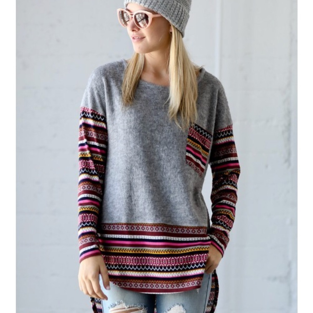 Long Sleeve Contrast High-Lo Sweater